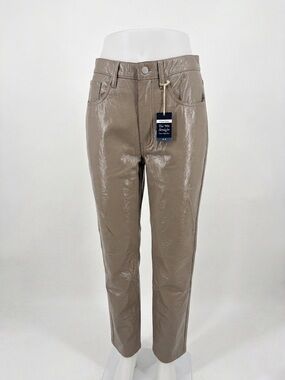 NWT Abercrombie & Fitch Vegan Patent Leather Straight Leg Pants Taupe Beige